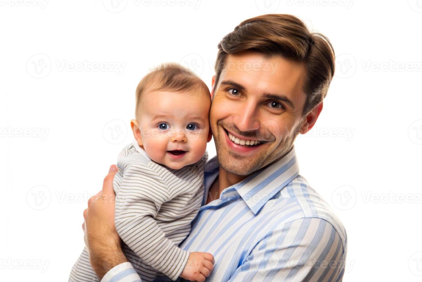 ai gerado pai e bebê branco fundo foto