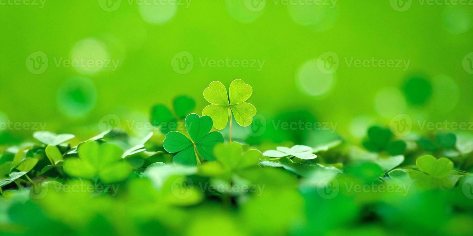 ai gerado trevo trevos, dourado moedas e bokeh. festivo imagem para st. patrick's dia. generativo ai. foto