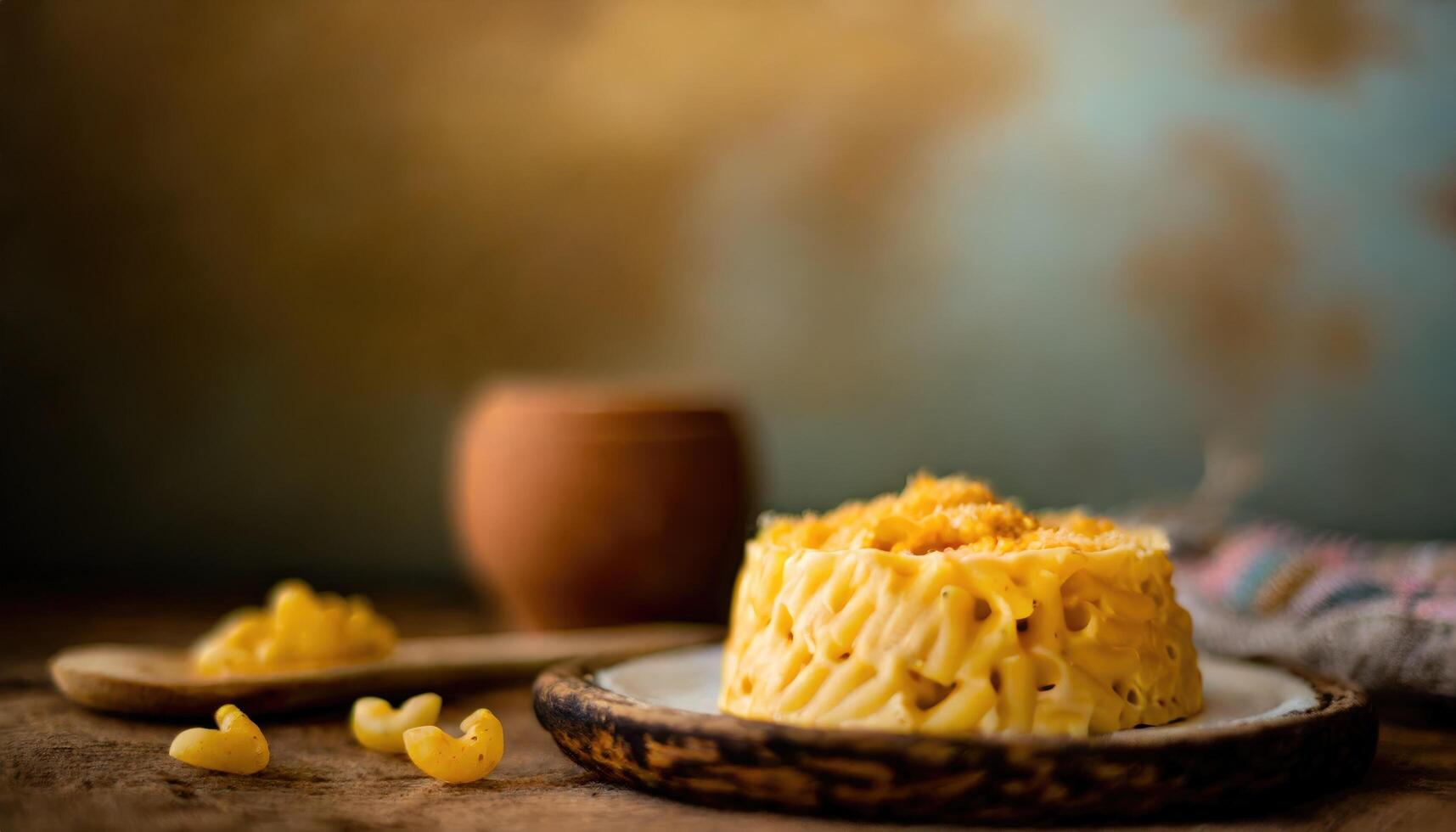 ai gerado cópia de espaço imagem do caloroso e delicioso caseiro cozido escola Macarrão em uma de madeira foto