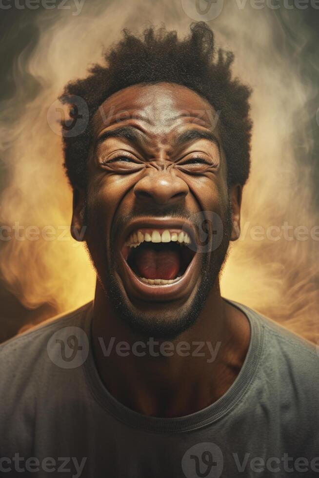 ai gerado retrato do uma alegre africano dentro fechar-se em a fundo dentro a estúdio foto