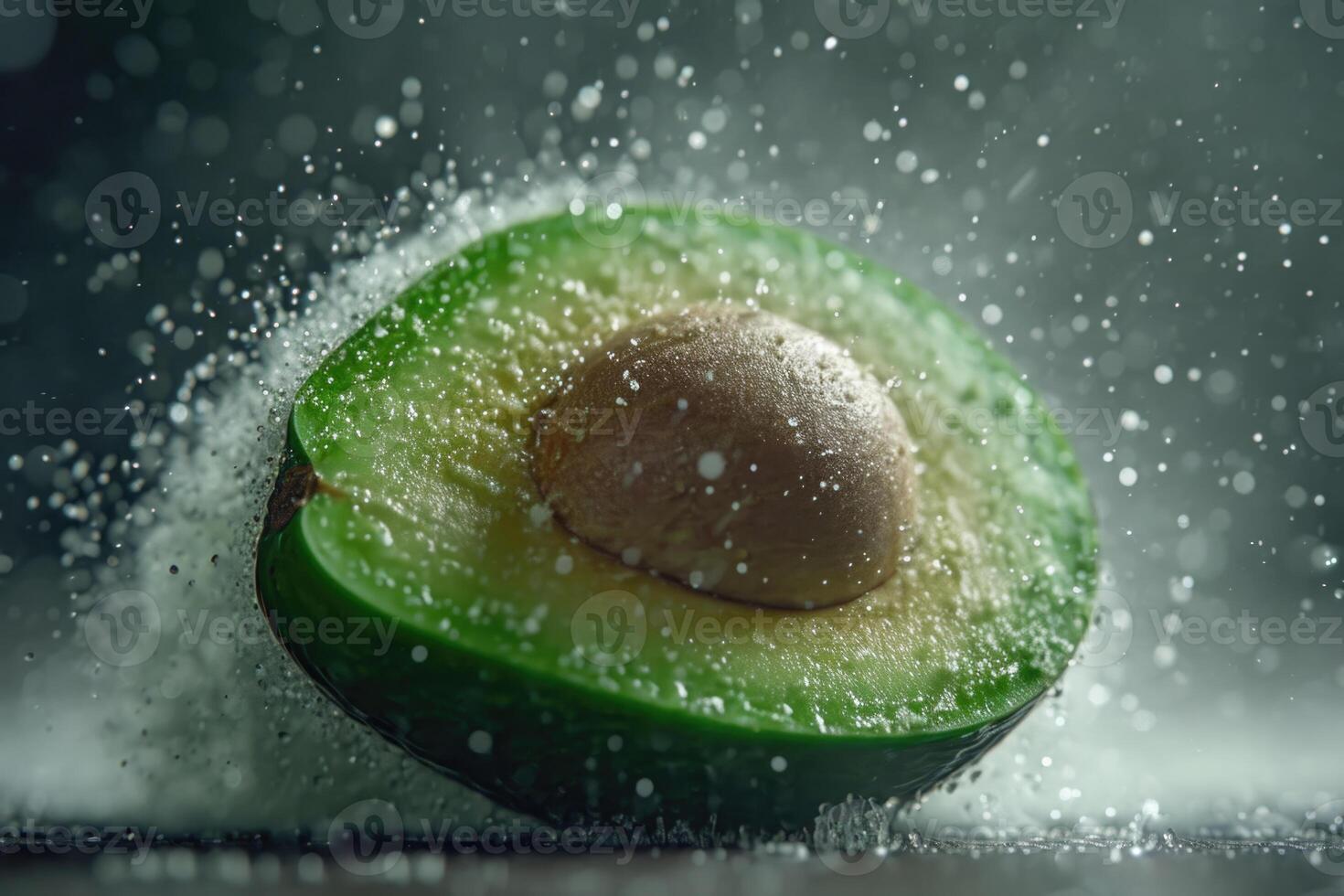 ai gerado dividido pela metade verde e abacate polpa em uma Sombrio fundo foto