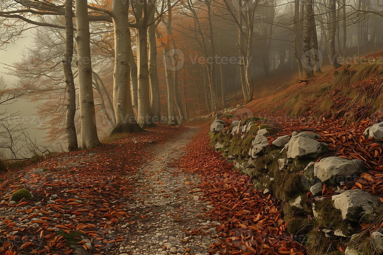 ai gerado caminho dentro outono faia floresta foto