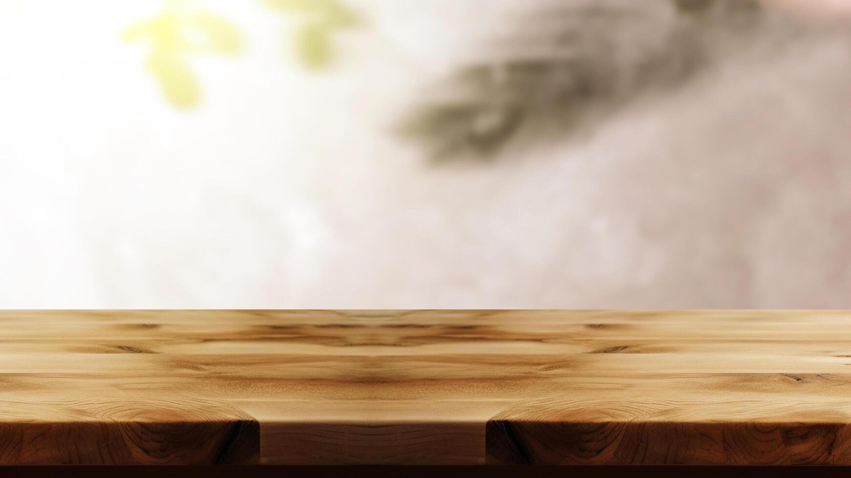 esvaziar de madeira mesa e borrado fundo com uma bokeh imagem. para produtos exibição foto