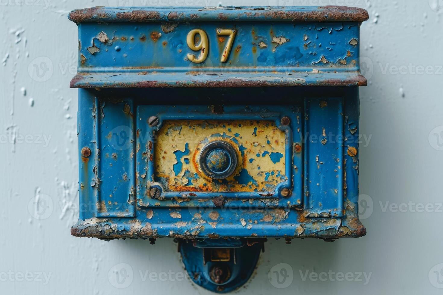 ai gerado vintage azul caixa de correio em uma branco fundo foto