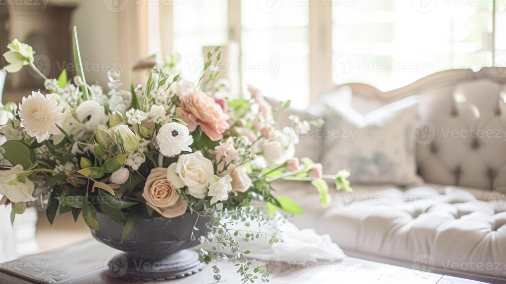 ai gerado Primavera flores dentro vintage vaso, lindo floral arranjo, casa decoração, Casamento e florista Projeto foto