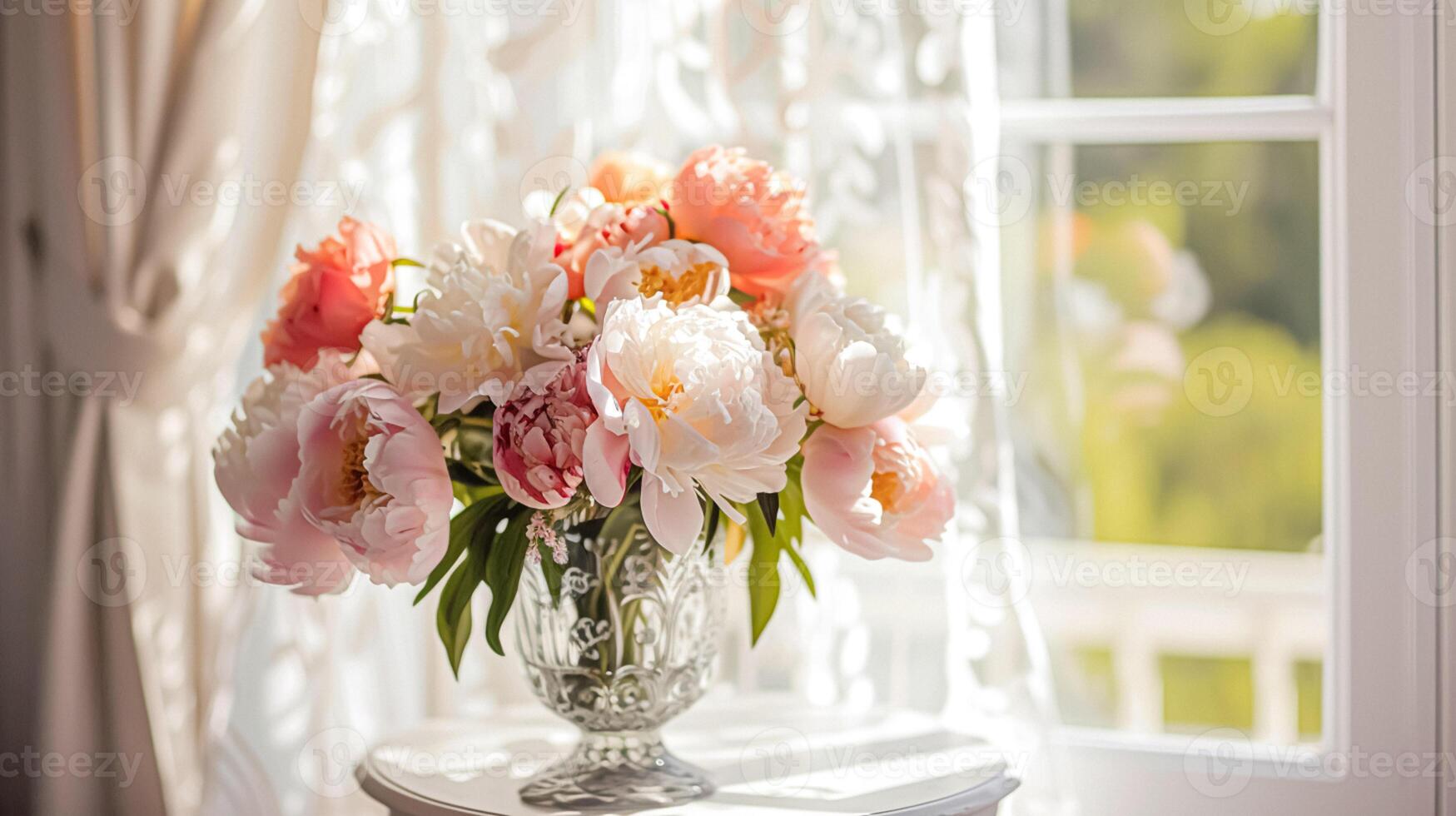 ai gerado Primavera flores dentro vintage vaso, lindo floral arranjo, casa decoração, Casamento e florista Projeto foto