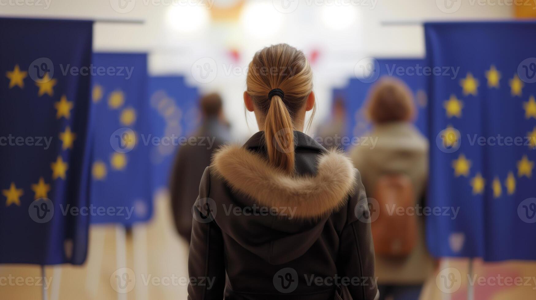 ai gerado europeu votação, mulher às eu sondagem estação foto