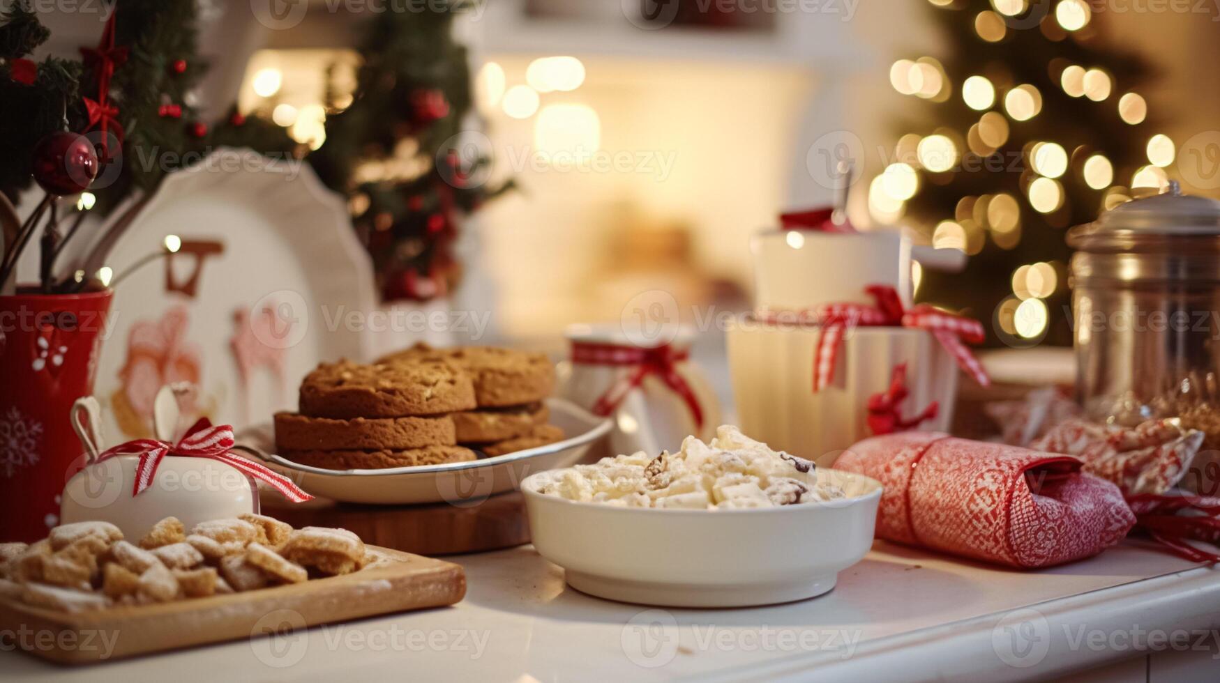 ai gerado Natal cozimento, feriados receita e casa culinária, feriado assa, ingredientes e preparação dentro Inglês país chalé cozinha, caseiro Comida e livro de receitas foto