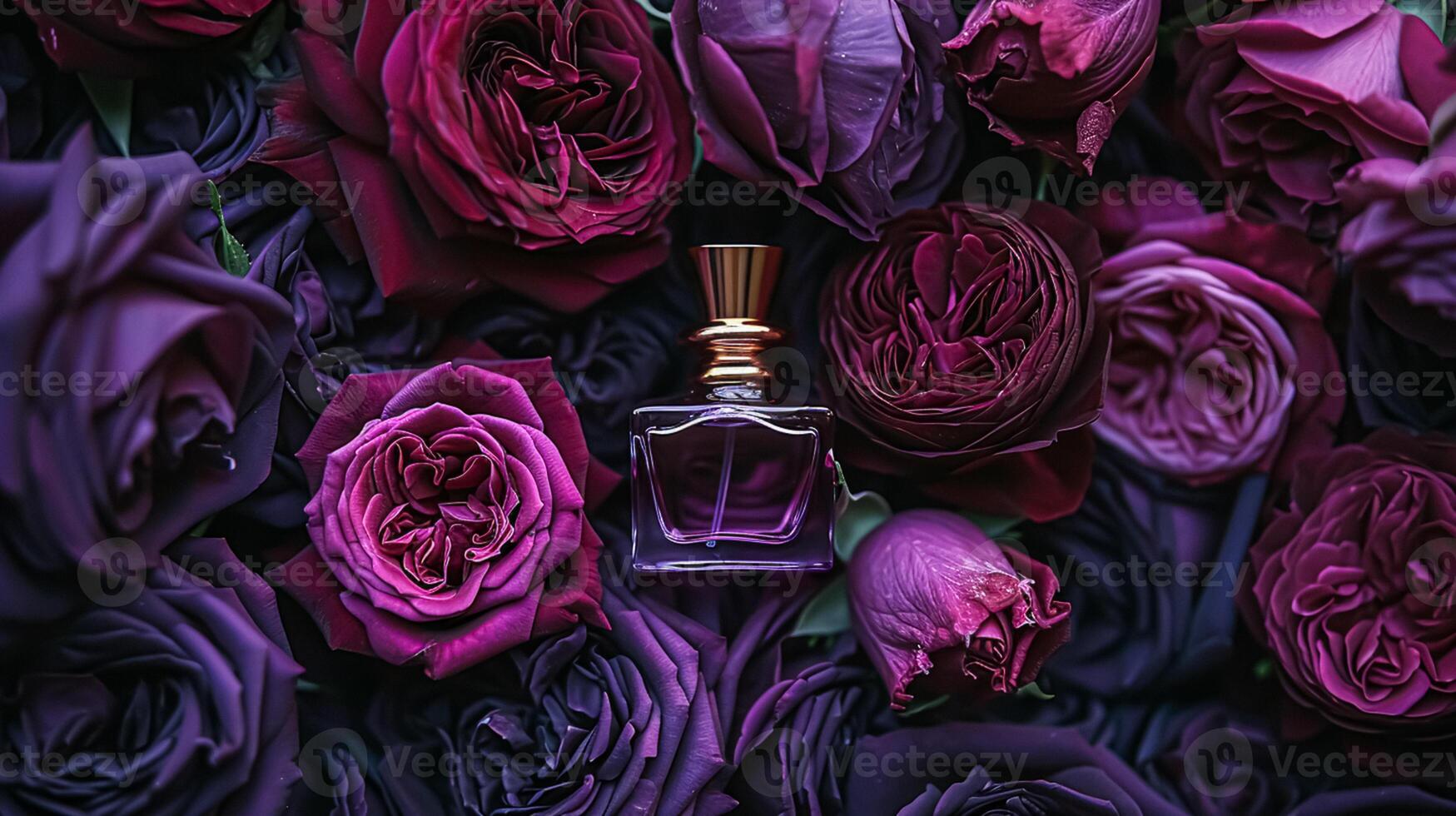 ai gerado perfume garrafa dentro flores, fragrância em florescendo fundo, floral odor e Cosmético produtos foto