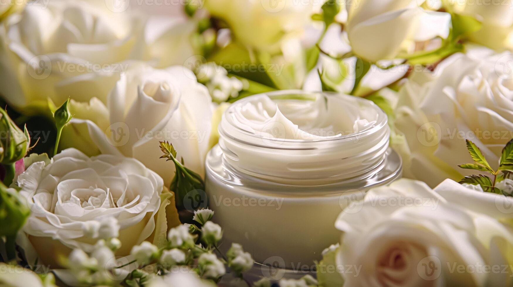 ai gerado face creme hidratante Como cuidados com a pele e cuidados com o corpo produtos com flores fundo, spa e orgânico beleza cosméticos para natural pele Cuidado rotina foto