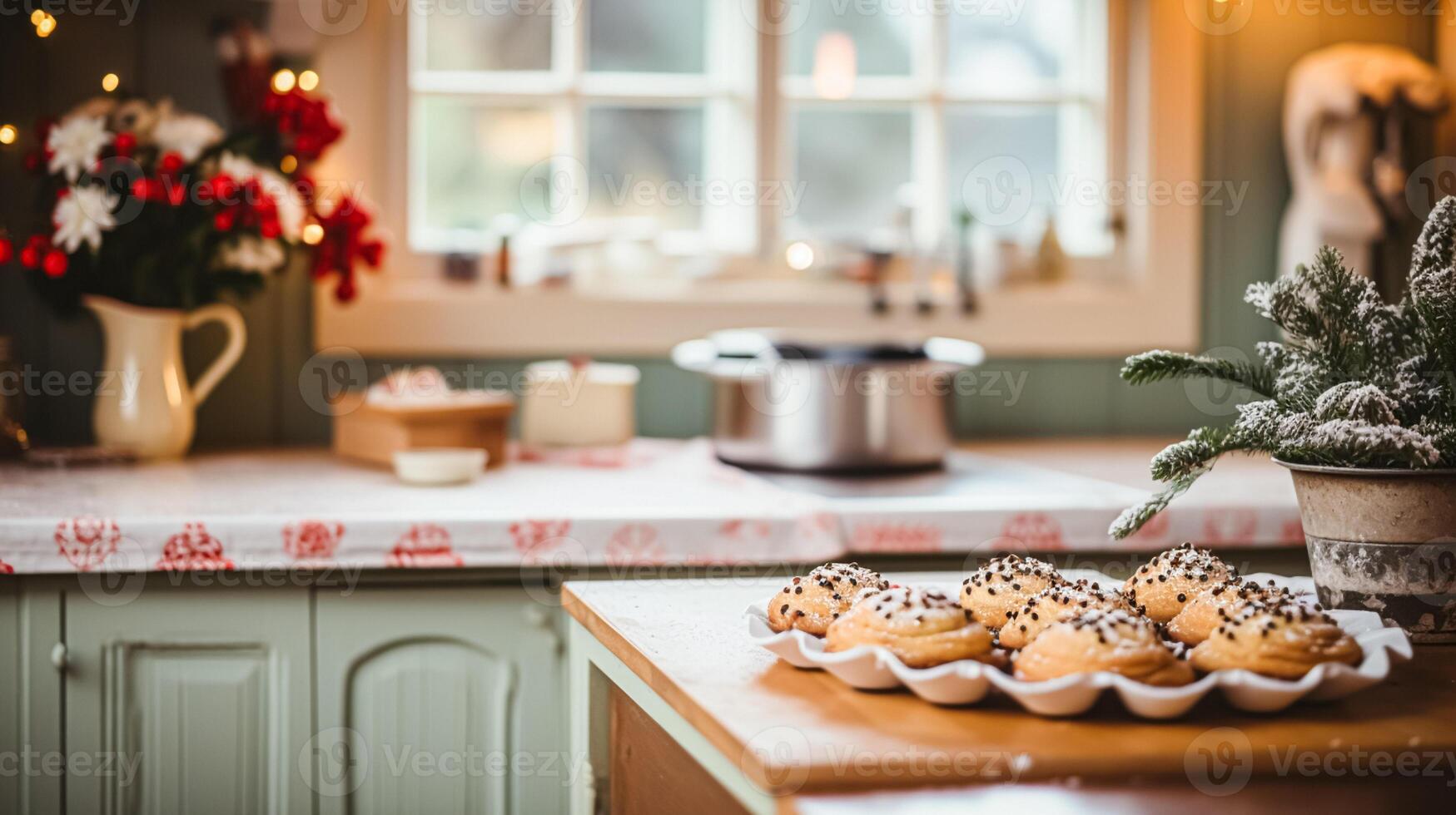 ai gerado Natal cozimento, feriados receita e casa culinária, feriado assa, ingredientes e preparação dentro Inglês país chalé cozinha, caseiro Comida e livro de receitas foto