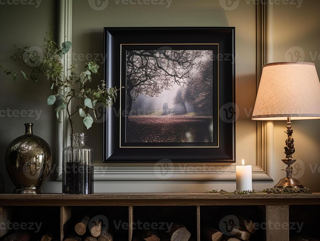 ai gerado Preto arte quadro, Armação dentro a elegante interior, parede e casa decoração foto