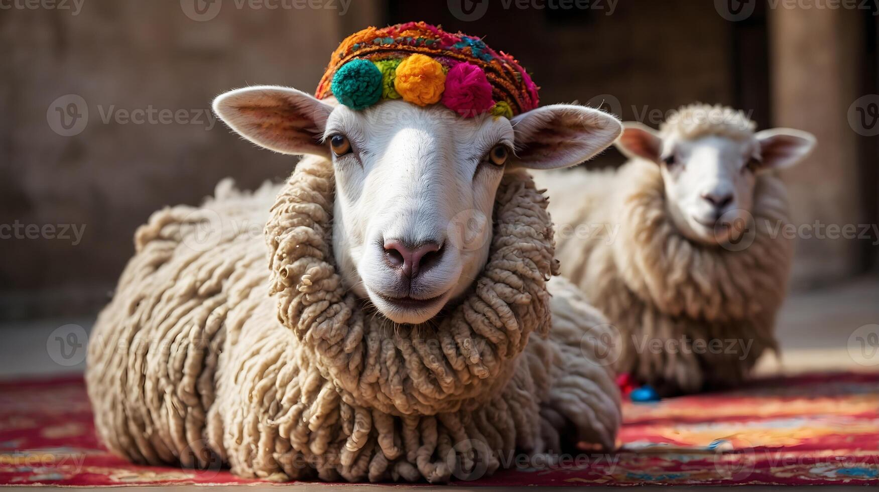 ai gerado engraçado Ramadã ovelha retrato, animais fundo, papel de parede foto