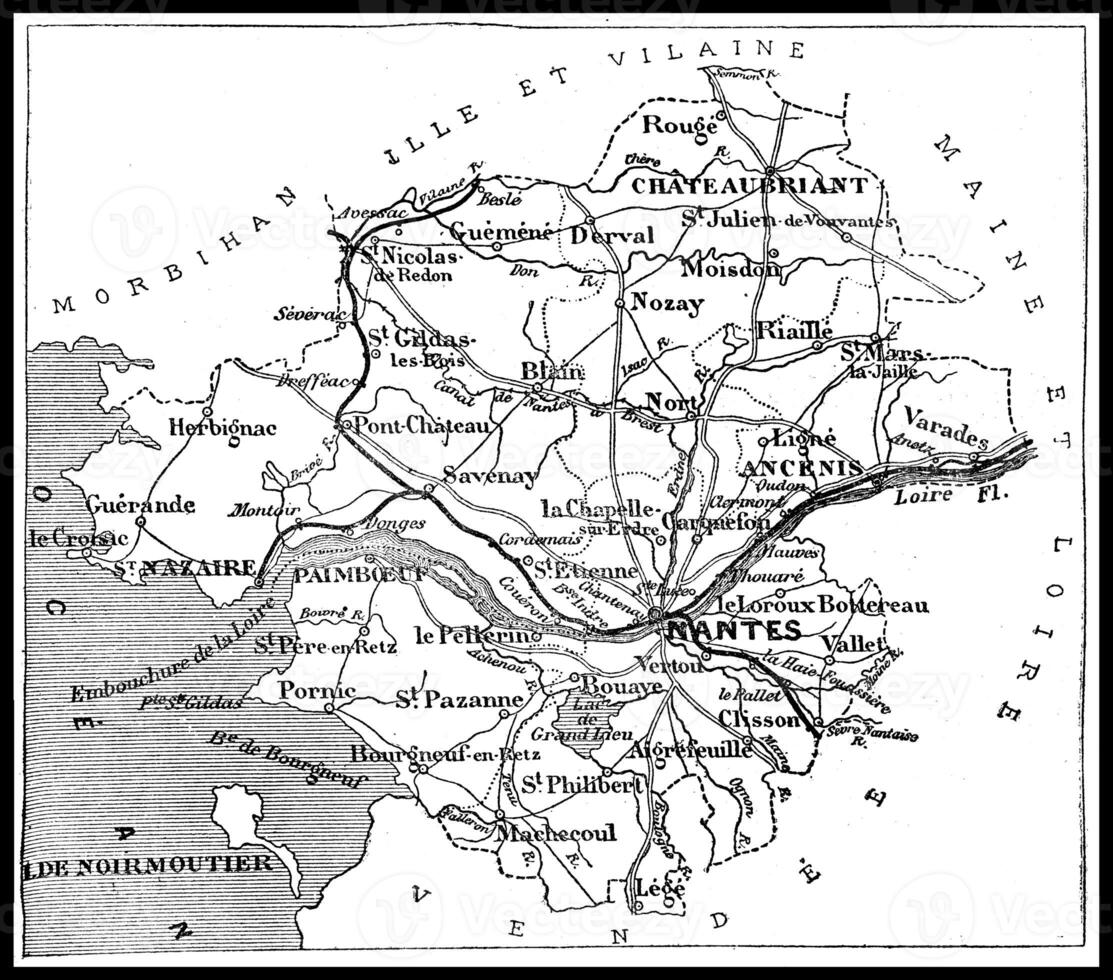 mapa do a departamento do sem loire, vintage gravação. foto