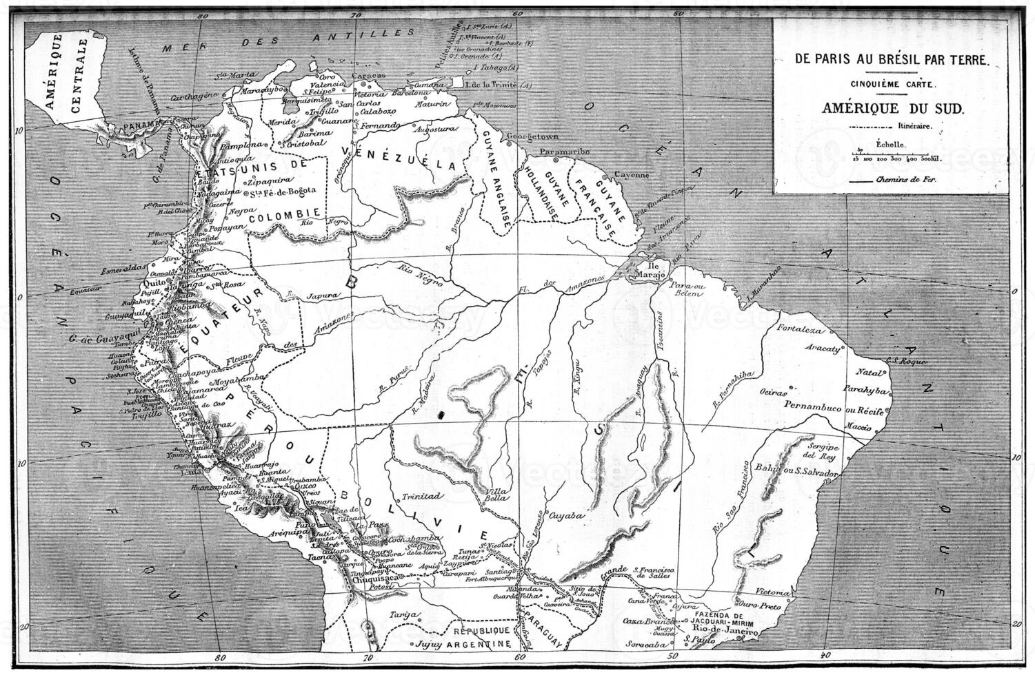 mapa a partir de Paris para brasil, sul América, vintage gravação. foto