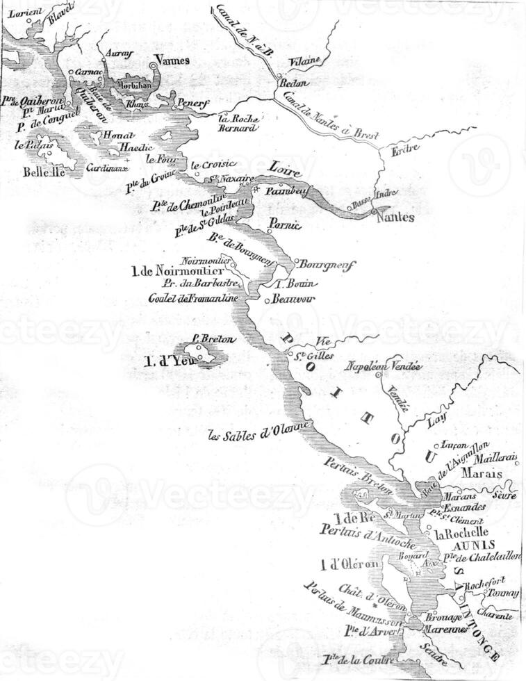 mapa do a sal pântanos do a baía do Biscaia, vintage gravação. foto