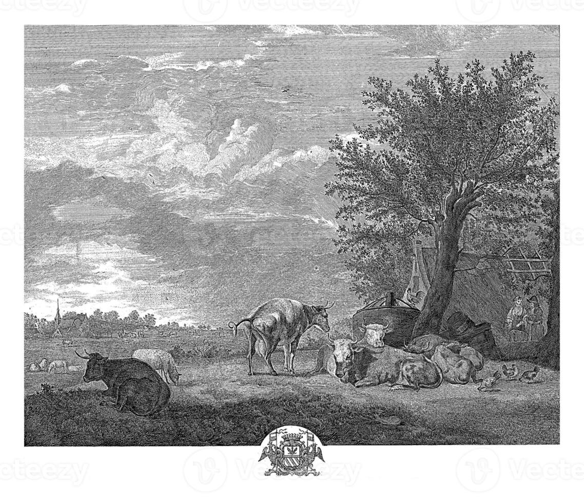 panorama com vacas, Elizabeth marie Simões, depois de Adriano furgão de Velde, 1760 - 1780 foto