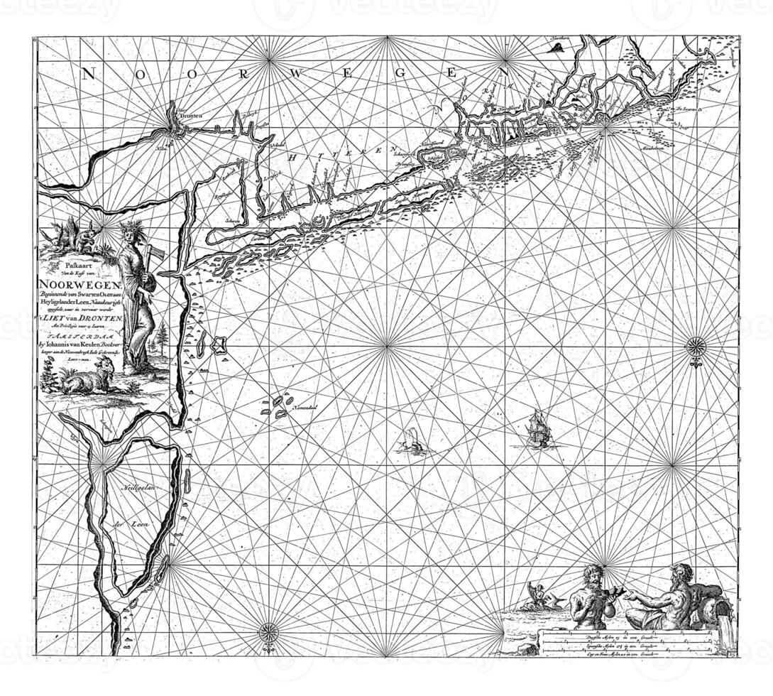 Passaporte mapa do a costa do Noruega perto Trondheim, jan luyken foto