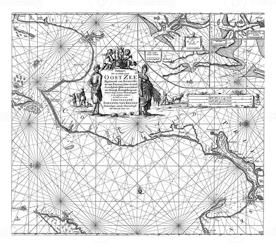 mapa do uma parte do a báltico mar com a costa do Polônia e Letônia, jan luyken foto