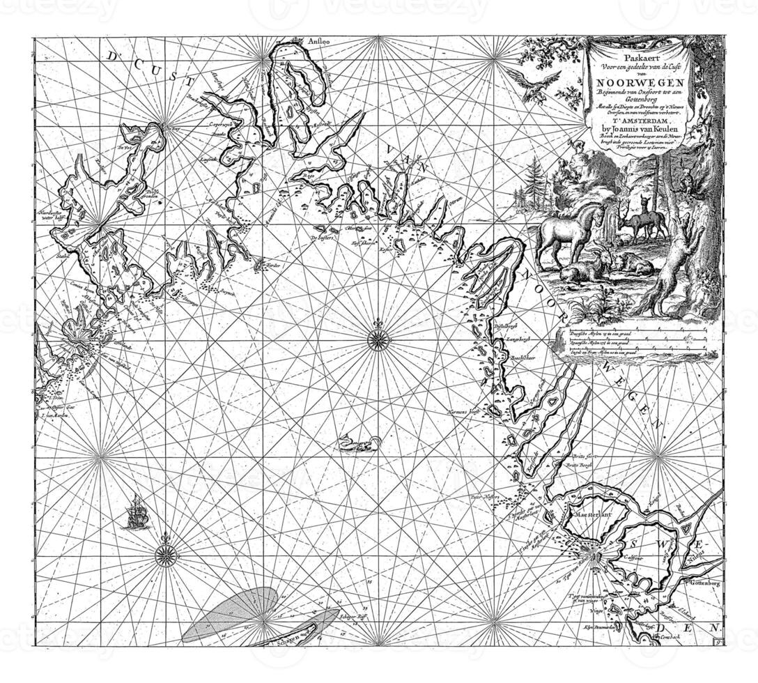 Passaporte mapa do a costa do Noruega, jan luyken foto