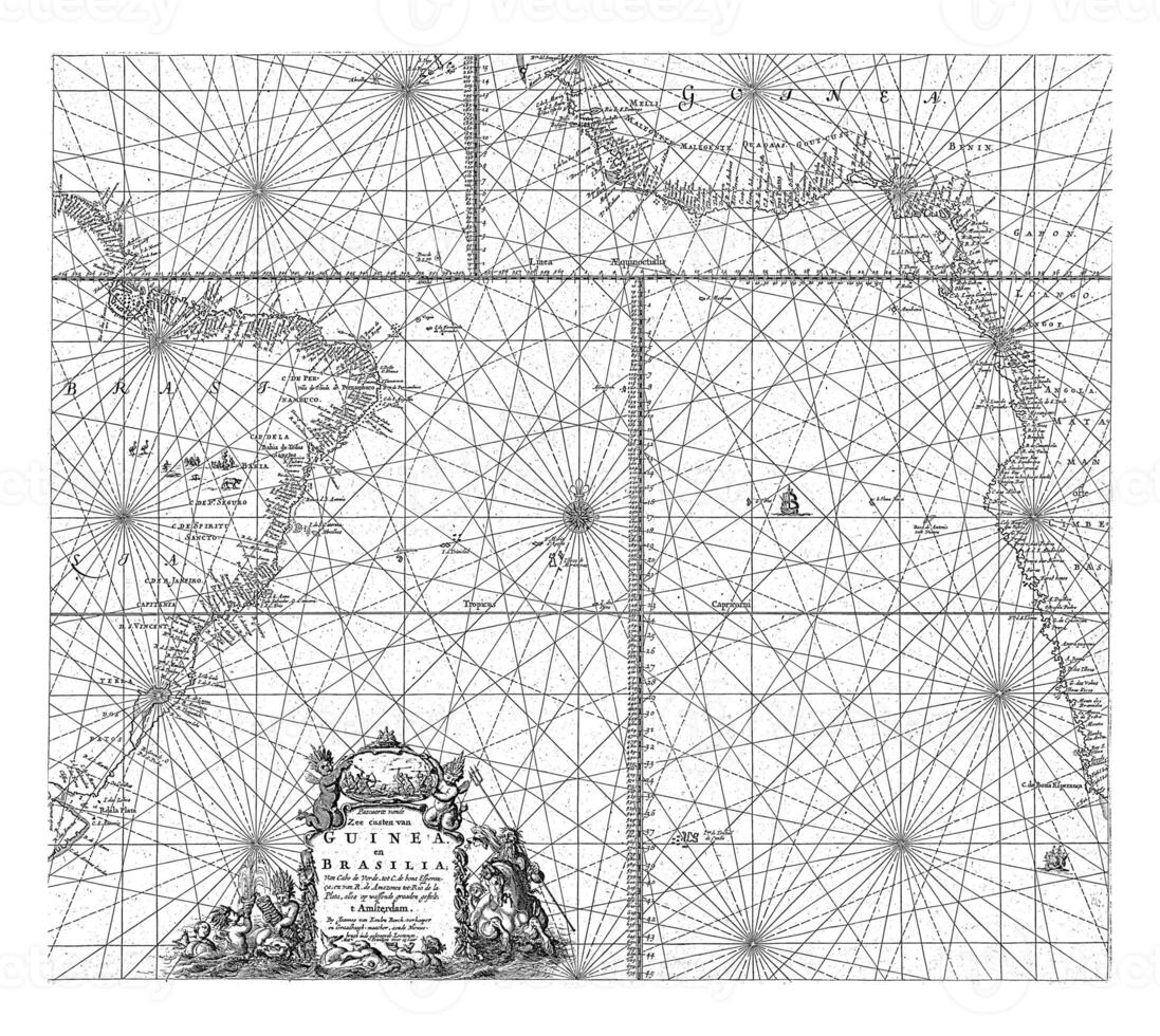 Passaporte mapa do a sulista parte do a atlântico oceano com a costas do África e Brasil foto