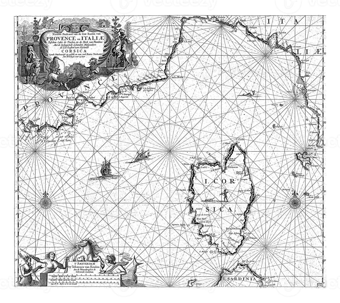 mapa do parte do a Mediterrâneo costa do França e a norte costa do Itália, jan luyken foto