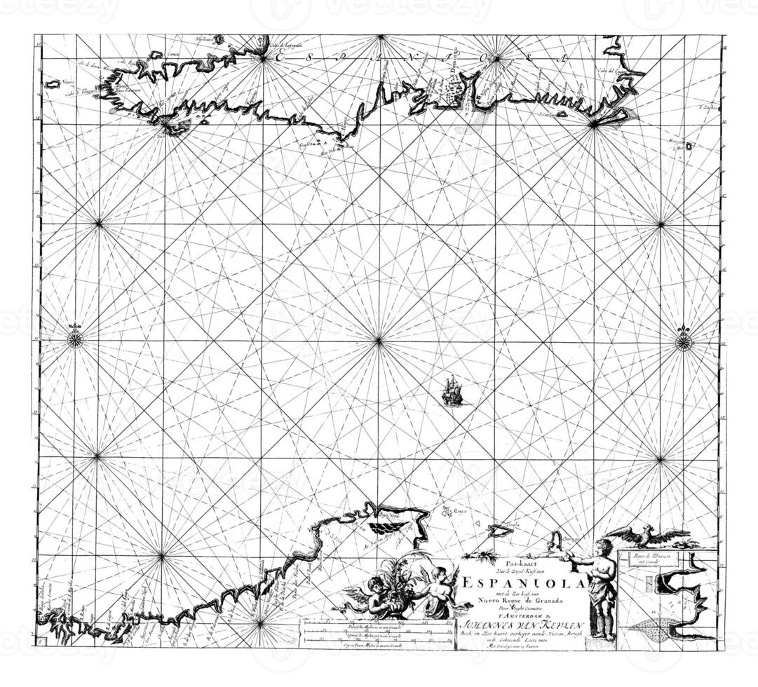 Passaporte mapa do Haiti, a dominicano república, Venezuela e Curaçao e aruba, jan luyken foto