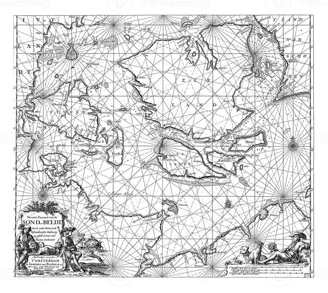 Passaporte mapa do a dinamarquês ilhas, mostrando parte do a costa do Suécia e Alemanha, jan luyken foto