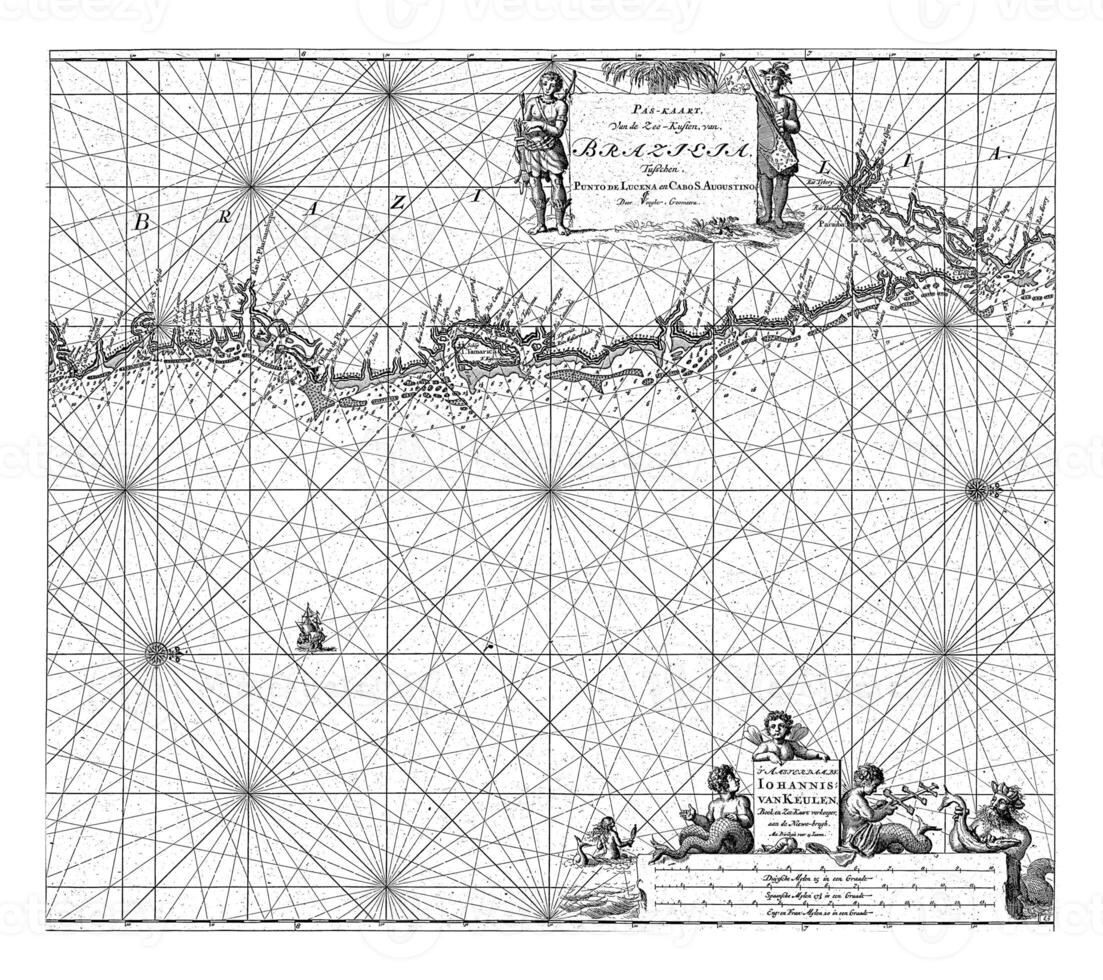 Passaporte mapa do a leste costa do brasil, jan luyken foto