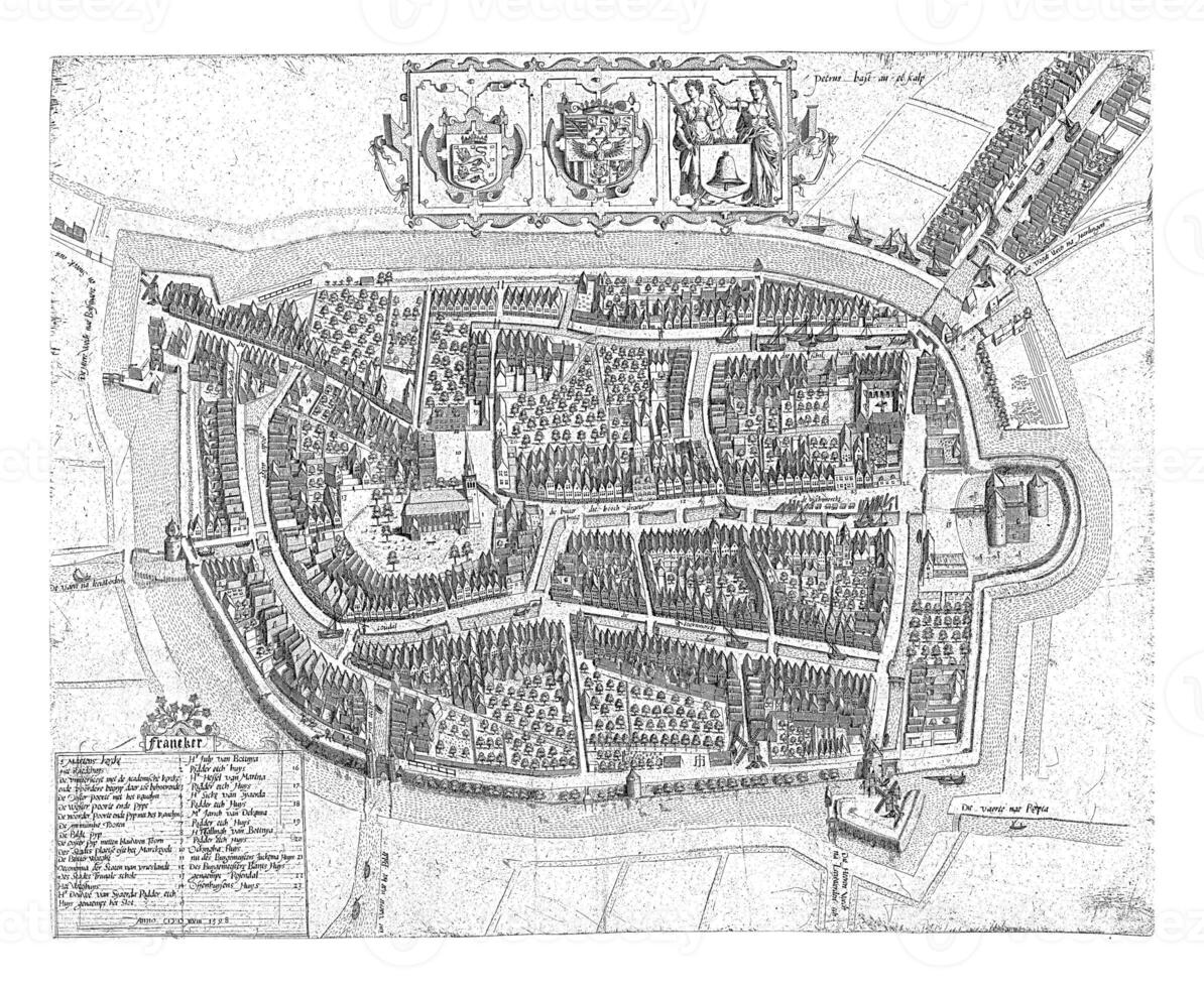 mapa do franeker, 1598, pieter bastão, 1598 foto