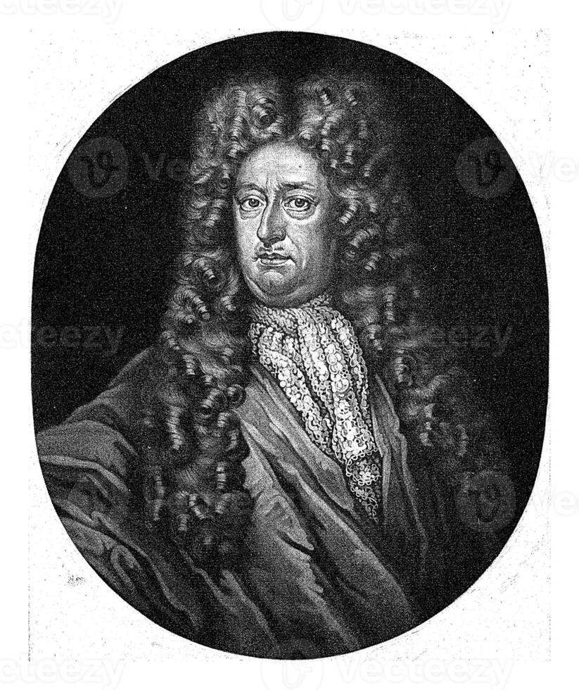 retrato do samuel marcante, pieter schenk eu, 1670 - 1713 a alemão jurista samuel marcante. ele desgasta uma peruca. foto