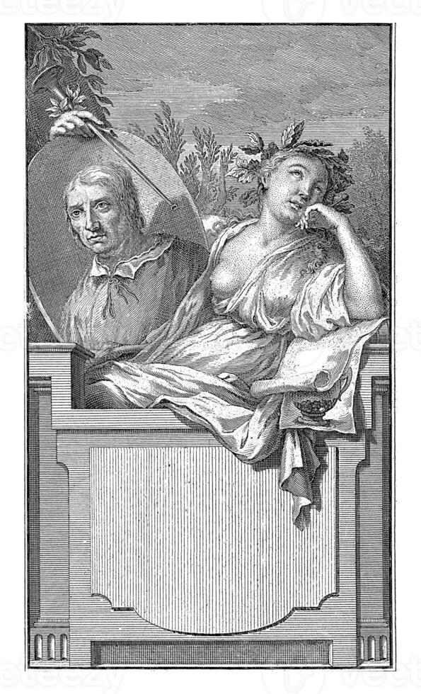 fama com uma retrato do jacopo Sannazaro, Jacob horabraken, depois de pág. goeree, 1708 - 1780 foto