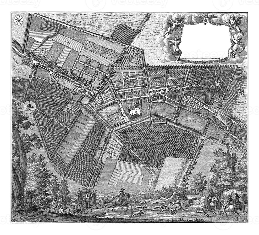 mapa do Rosendael castelo com em torno da área, jan ferir eu, 1718 foto