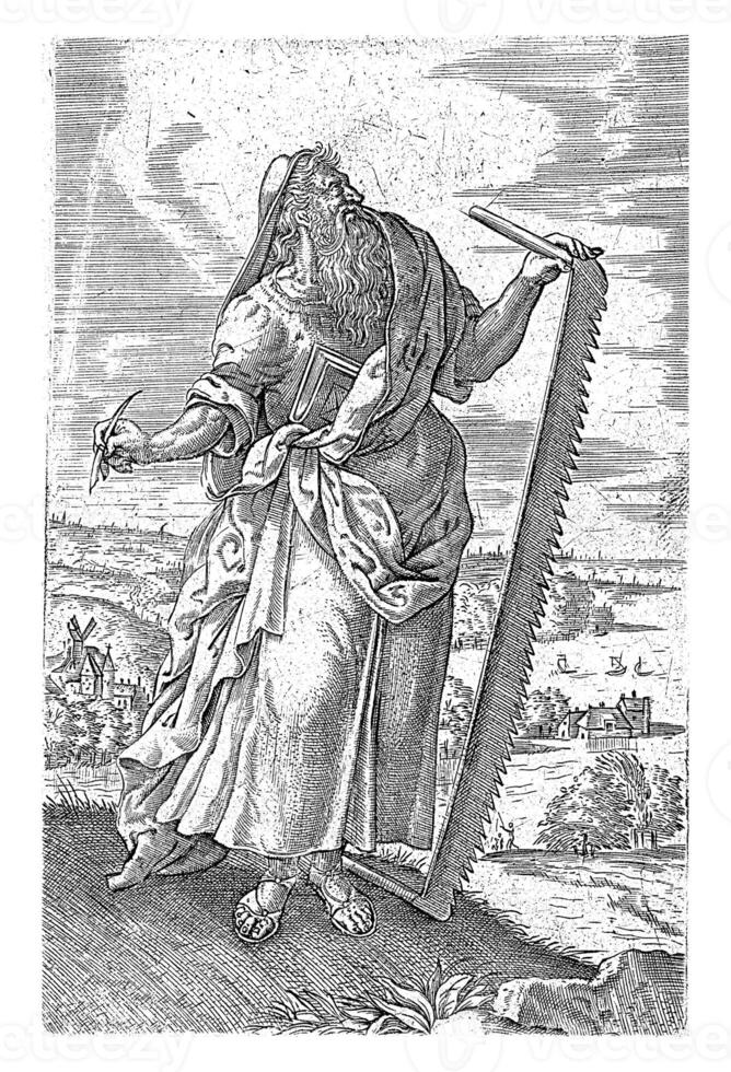 panorama com a profeta Isaías, johannes wierix, depois de pieter furgão der borcht eu, 1571 foto