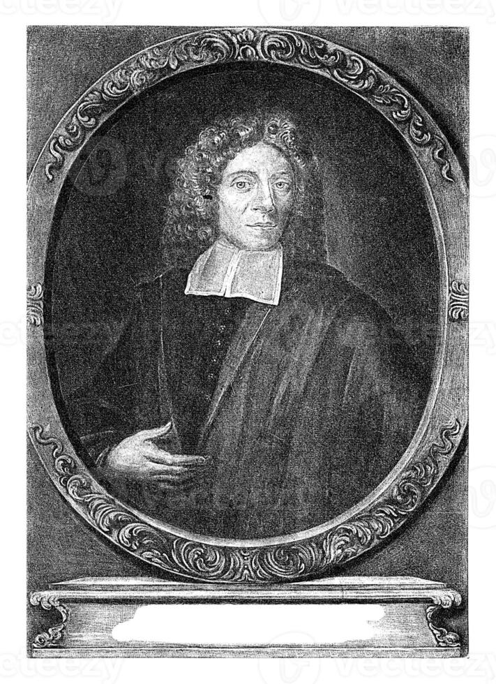 retrato do Abdias velíngio, Jacob cara, 1693 - 1704 Abdias velíngio, pastor às nijkerk, Groningen e leiden. foto