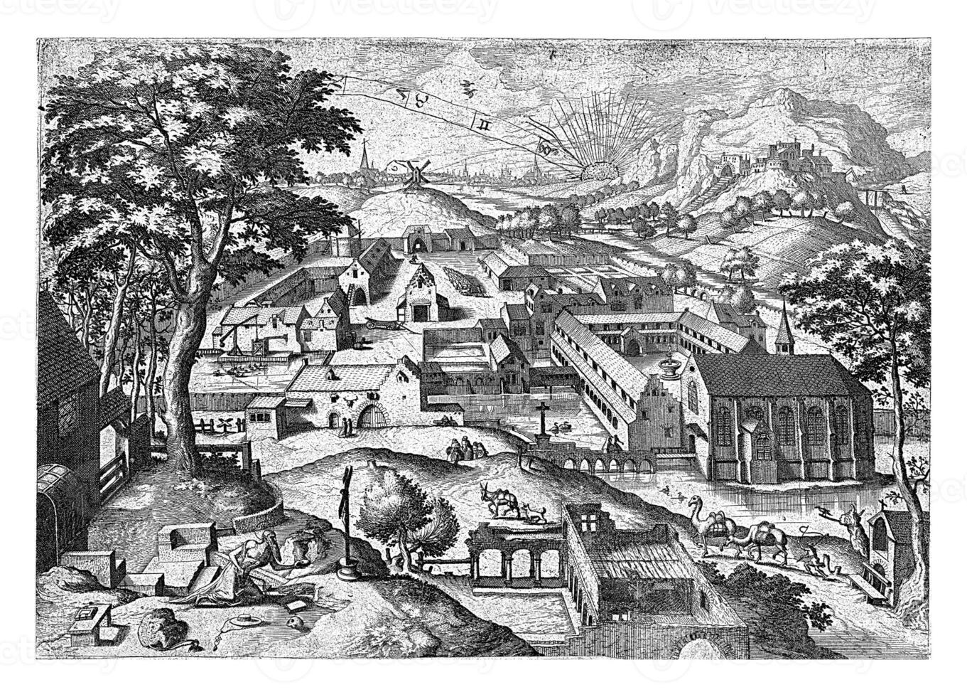 panorama com santo Jerônimo, John ou Lucas do doetechum, depois de lucas gás, 1610 - 1652 foto