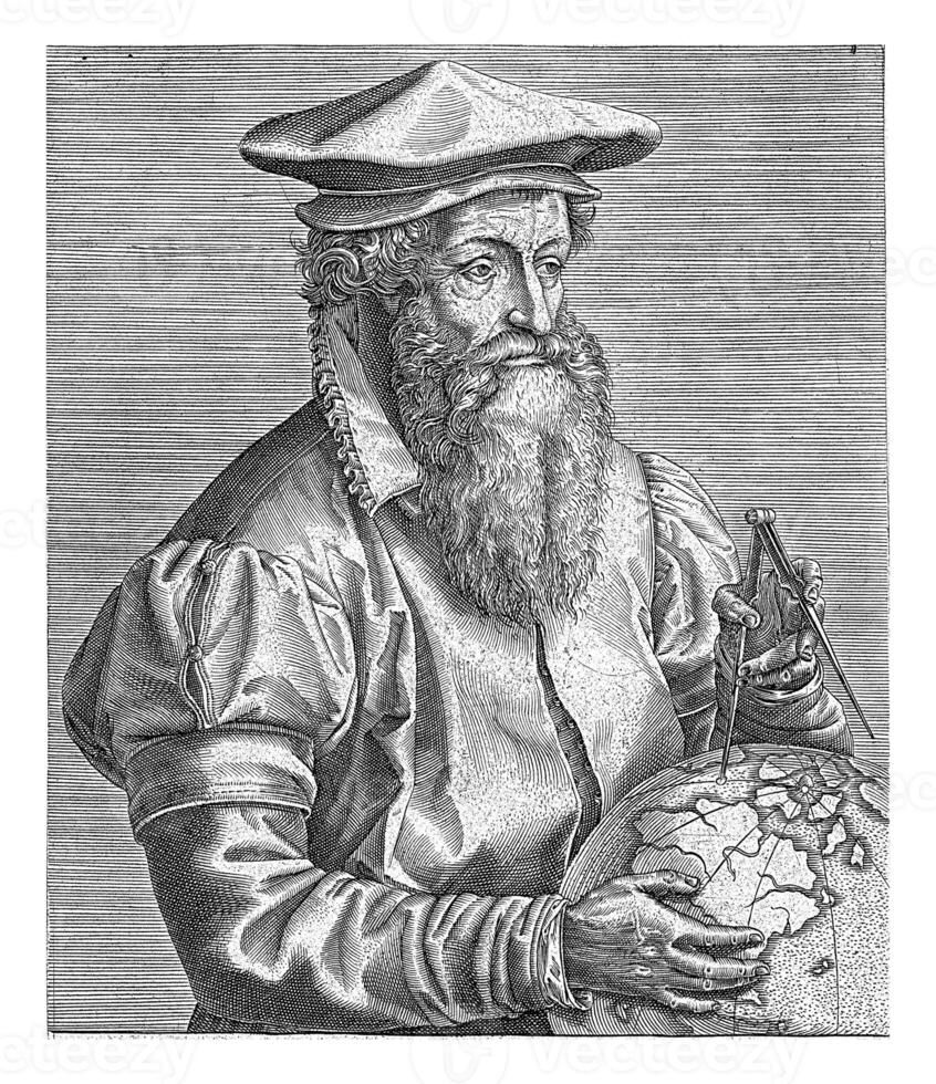 retrato do gerardus Mercador, Philips gale, depois de hendrick Goltzius, 1587 - 1606 foto