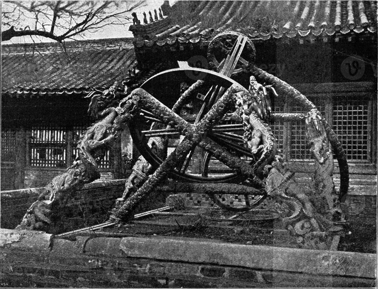 chinês astronômico instrumentos do a Pequim observatório, vintage gravação. foto