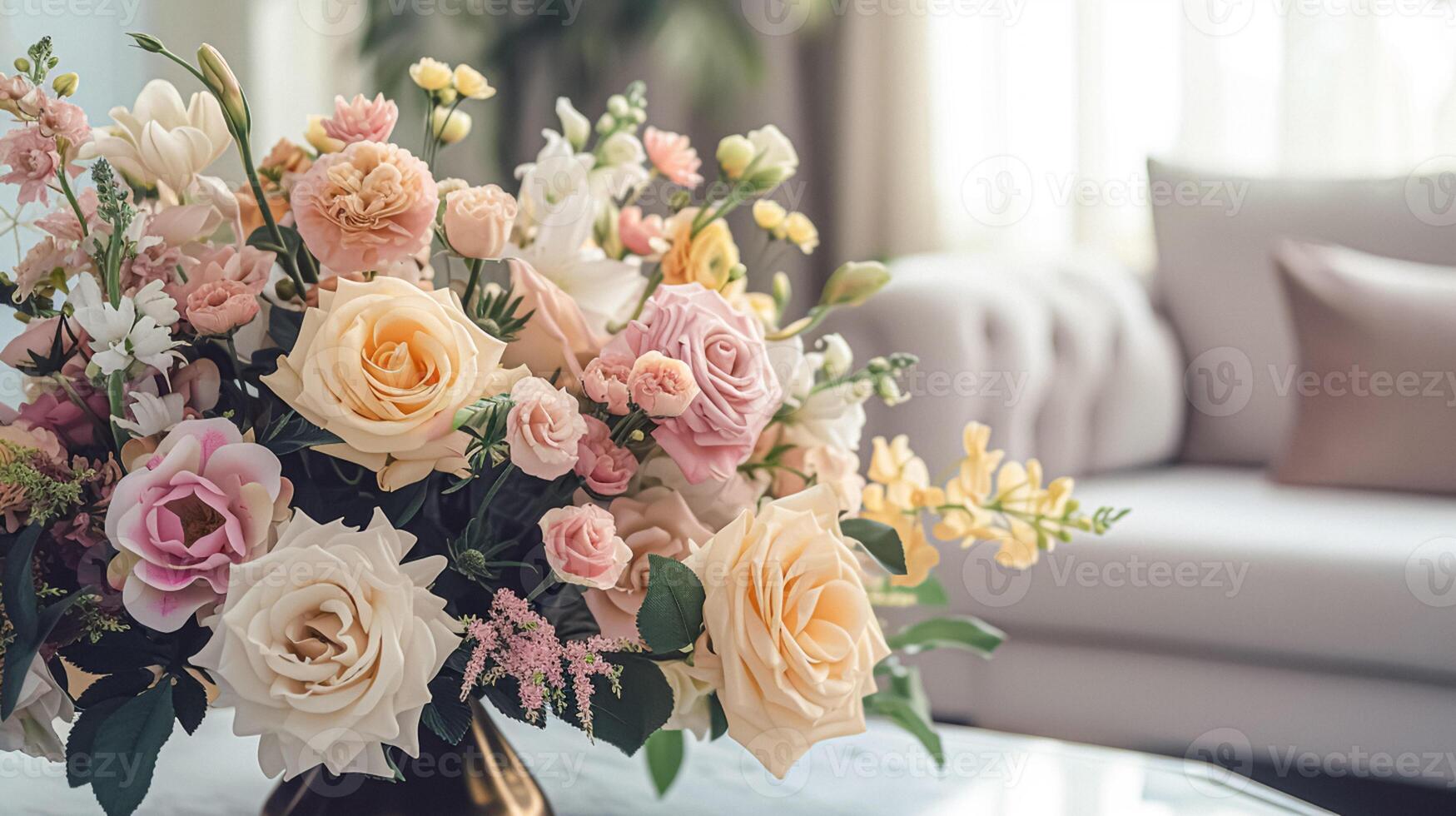 ai gerado Primavera flores dentro vintage vaso, lindo floral arranjo, casa decoração, Casamento e florista Projeto foto