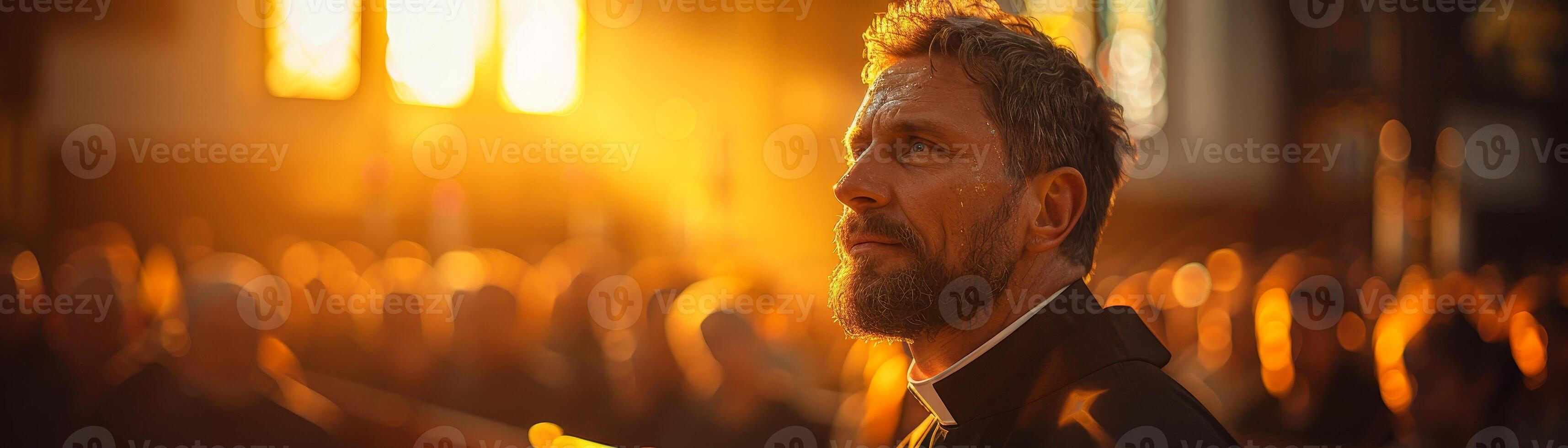 ai gerado sacramento do comunhão, Boa Sexta-feira serviço, sacerdote e paroquianos foto