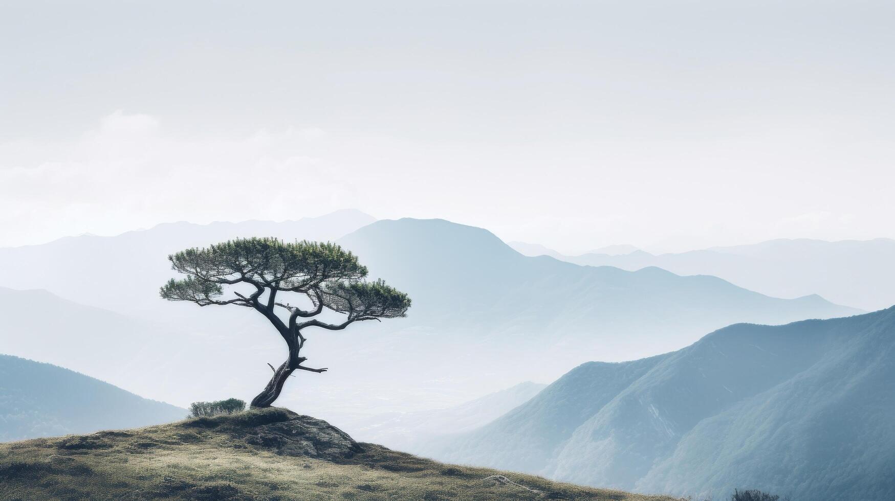 ai gerado árvore e cume uma minimalista montanha panorama foto