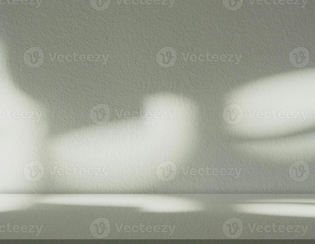 esvaziar estúdio cozinha quarto com luz solar refletir em mesa topo, verde concreto textura parede fundo com luz, folhas sombra, pano de fundo para Primavera Verão produtos Projeto apresentação foto