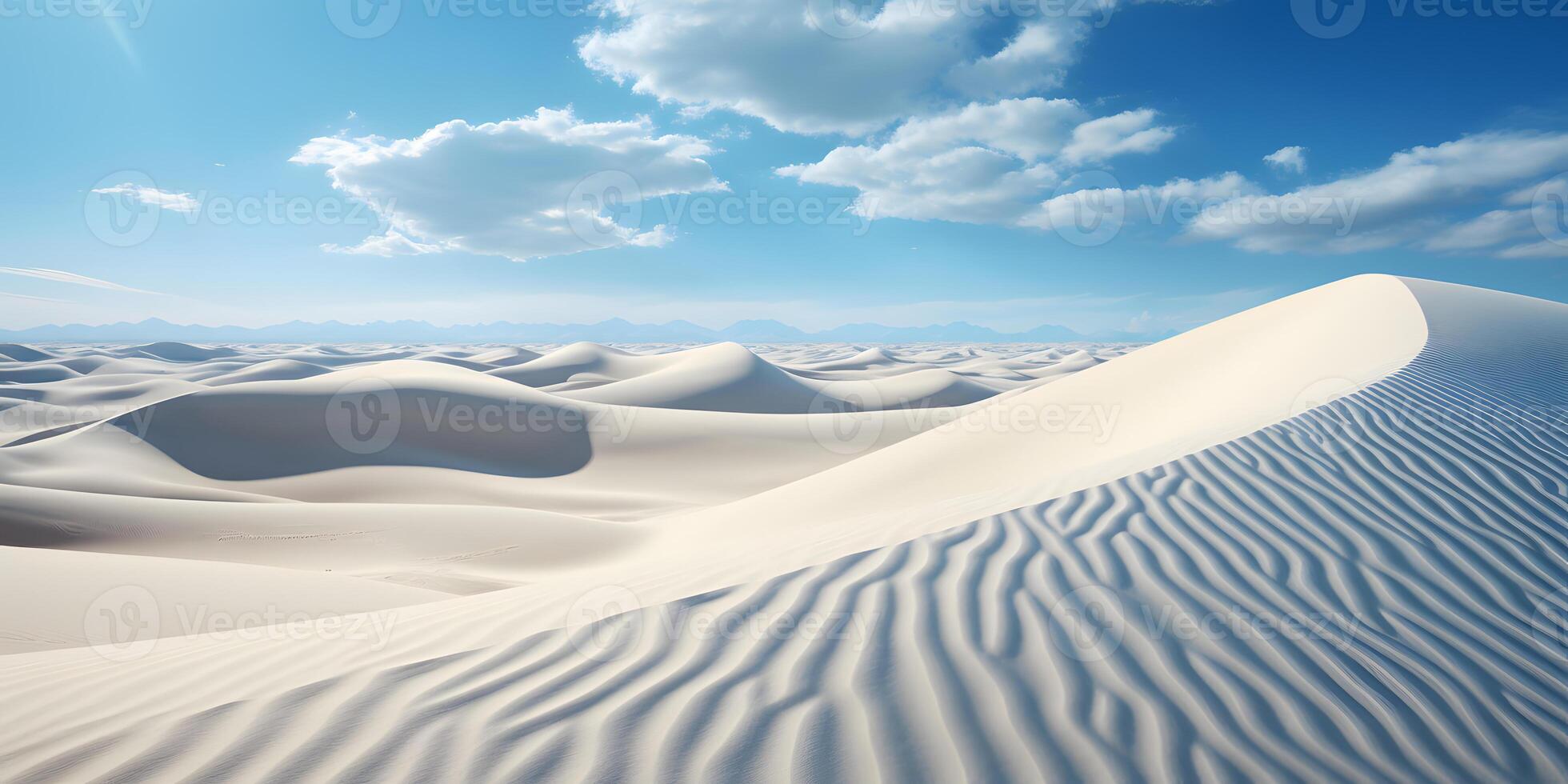 ai gerado branco areia dunas panorama dentro a deserto com azul céu visualizar. branco deserto. generativo ai foto