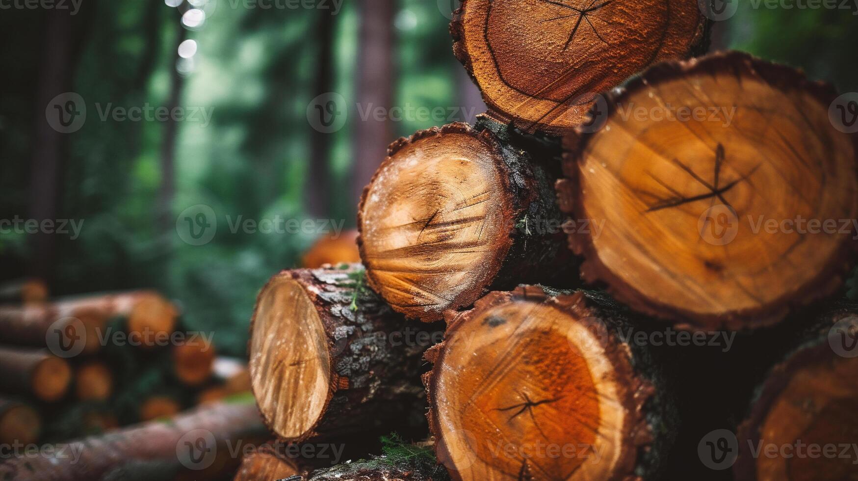 ai gerado pilha do serrado árvore roupa de baixo dentro floresta. natureza fundo foto