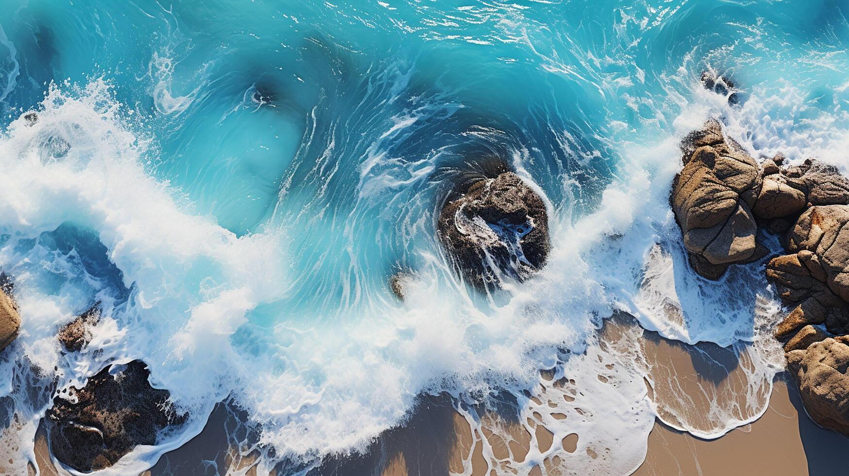 ai gerado verão paisagem marítima, azul mar água dentro ensolarado dia. topo Visão a partir de drone. mais longo mar aéreo visualizar, surpreendente tropical natureza fundo. foto