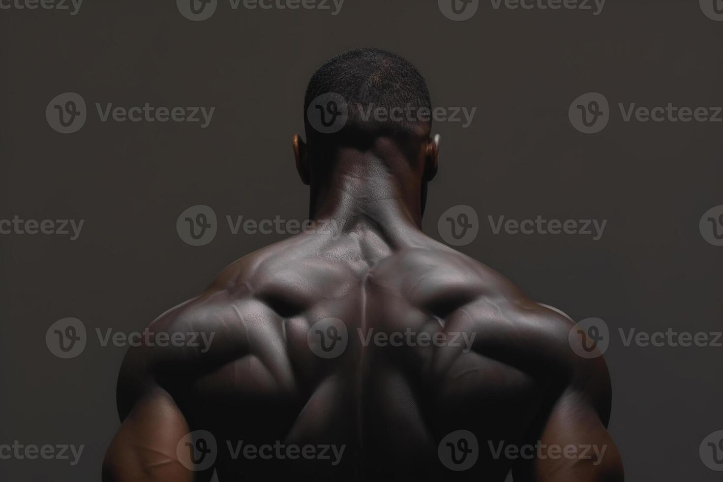 ai gerado costas Visão muscular alívio Preto masculino irreconhecível atleta foto