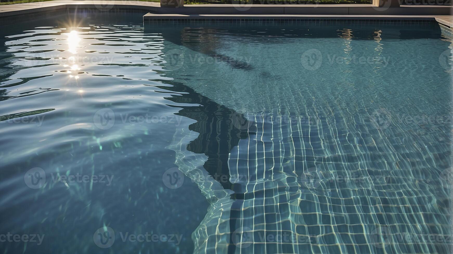 ai gerado piscina fundo, azul piscina água, ensolarado dia, azul água fundo, azul água superfície foto