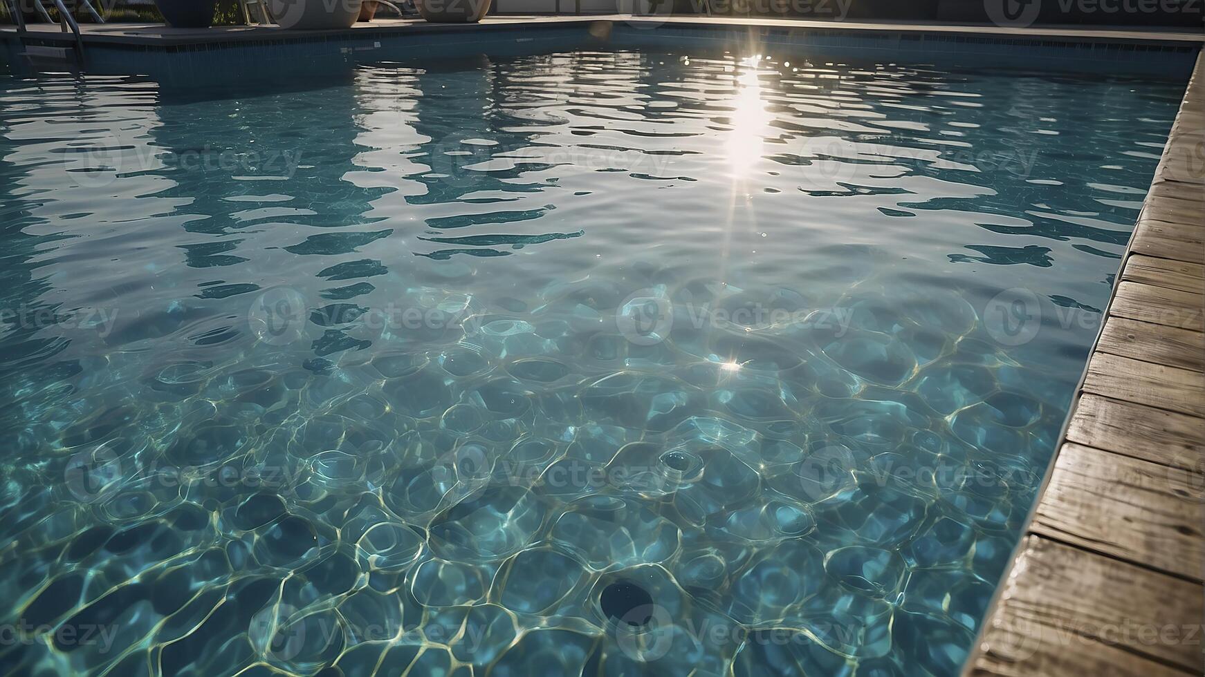 ai gerado piscina fundo, azul piscina água, ensolarado dia, azul água fundo, azul água superfície foto