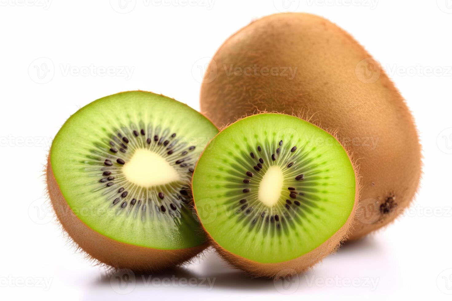 ai gerado fresco kiwi fruta e segmentos em branco fundo. criada com generativo ai foto