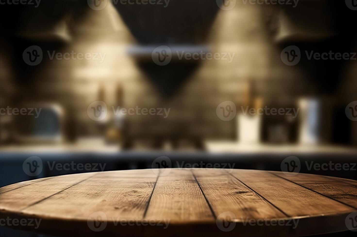 ai gerado em branco de madeira mesa com cozinha pano de fundo para decoração. criada com generativo ai foto
